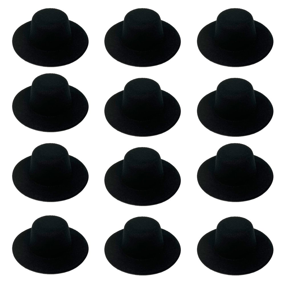 ASUNFO 12 Pcs Mini Top Hat Miniature Tiny Formal Hats Felt for Crafts Doll Accessories Christmas Party Ornaments Black 4"