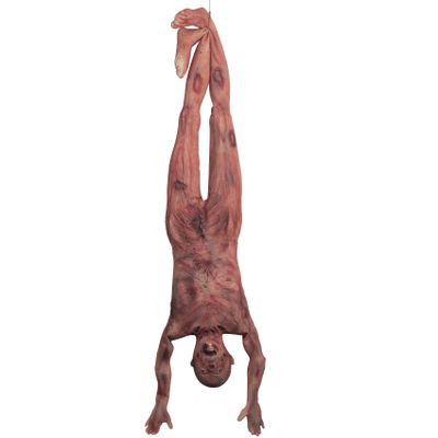 Halloween Bloody Dead Body, 4.6 ft Latex Skinned Full Body Hanging Corpse Torso Halloween Body Parts Props for Haunted House Zombie Halloween Party Decoration
