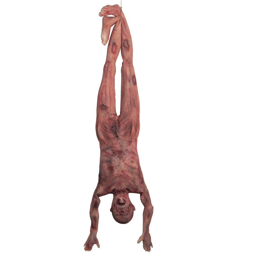 Halloween Bloody Dead Body, 4.6 ft Latex Skinned Full Body Hanging Corpse Torso Halloween Body Parts Props for Haunted House Zombie Halloween Party Decoration