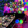 Glow Neon Party Supplies- Glow in the Dark Glow Happy Birthday Banner, Plates, Tablecloths, Cups, Napkins, Straws, Hanging Swirls, Neon Balloons, for Blacklight Party Decorations Serves 20 (Set-01) view 4