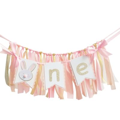 Baby Birthday Decoration 1st Birthday High Chair Tutu Skirt Banner Rabbit Theme Party Supplies Sweet First Birthday Banner (Gold)