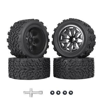 RC Station 12mm Hex RC Wheels and Tires 1/10 Scale RC Truck Tires and Wheels for Traxxas Rustler Stampede 2wd 4x4 vxl Hoss E-Revo Redcat Volcano EPX RIAARIO AMORIL Tires and Wheels Preglued 4PCS