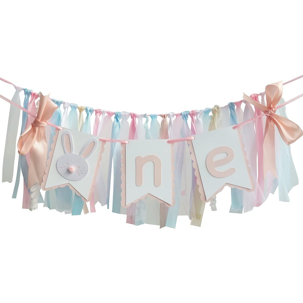 Baby Birthday Decoration 1st Birthday High Chair Tutu Skirt Banner Rabbit Theme Party Supplies Sweet First Birthday Banner (Pink)
