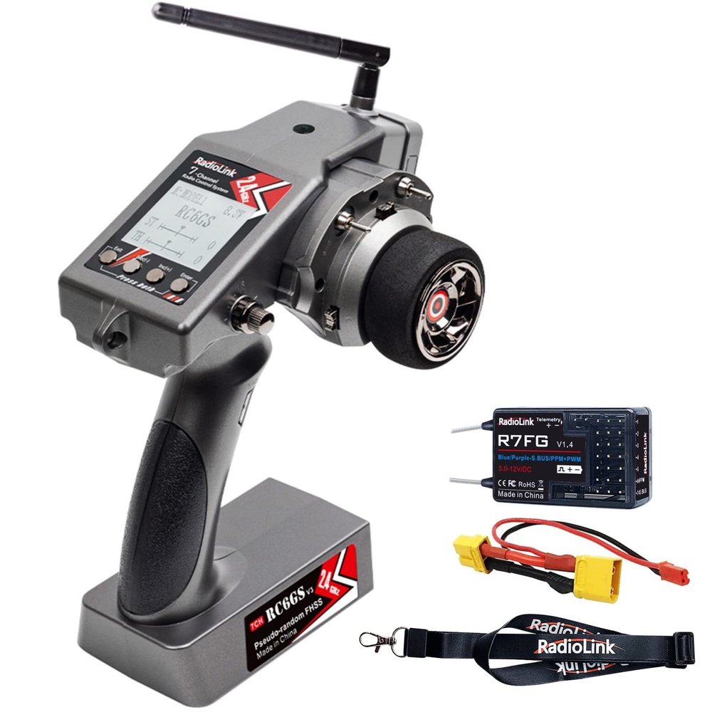 HTLNUZD Radiolink RC6GS V3 7 Channels 2.4GHz RC Transmitter, with R7FG Gyro RX Volt Telemetry Integrated Receiver Dual Mix Programmable Controller for Crawler, Tanks, Buggy, Boats