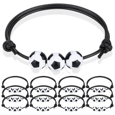 12Pcs Soccer Charm Bracelets Soccer Party Favors Soccer Beads Adjustable Wristband Inspirational Sports Ball Bracelet for Men Women Teens Halloween Christmas Birthday Party Gifts Soccer Favor for Team