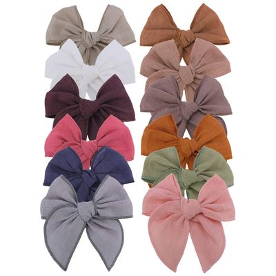 12 PCS Linen Bow Hair Clips for Baby Girls Hair Bows Alligator Clips Accessories Infants Toddler Kids Hairgrips (Linen Fable Bow 4'')
