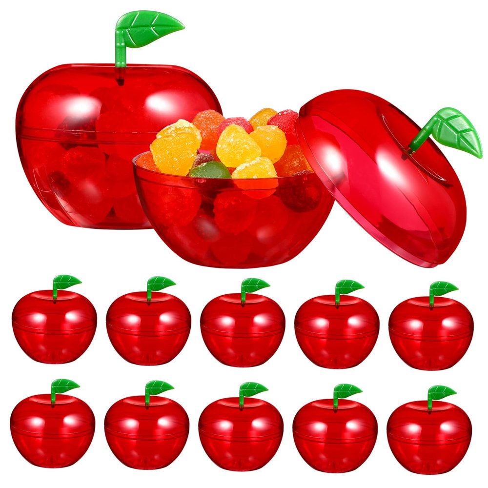 12Pcs Plastic Containers for Favors, Christmas Wedding Party Filled Plastic Bobbing Apples, Shaped Candy Filling Containers Jar for Christmas Party Decor