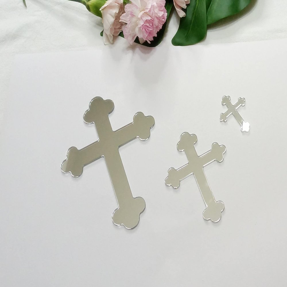 10pcs Acrylic Baptism Cross Cake Topper, Mirror Cross Cake Decor, Gold Holy Communion (6'', Silver Mirror)