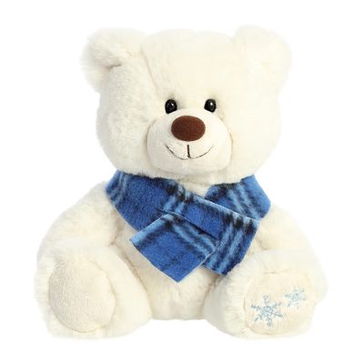 Aurora Festive Holiday Indigo Bear Stuffed Animal - Seasonal Cheer - Heartwarming Gifts - White 8.5 Inches