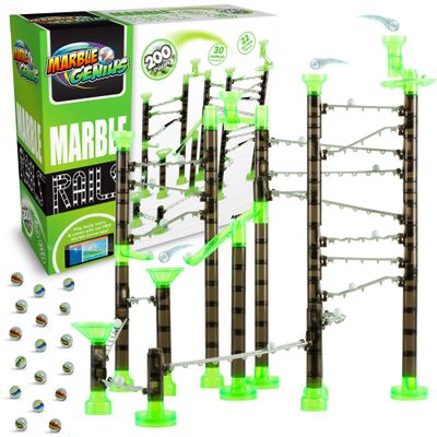 Marble Genius Marble Rails Starter Set, 200 Piece Marble Run for Kids 8+ (30 Marbles, 30 Rail Pieces, 12 Base Pieces & More), STEM, Full-Color Instructions, Great for Kids & Teens
