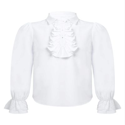Agoky Kids Boys Girls Long Sleeve Button-Down Shirt Top Renaissance Medieval Ruffle Lace Shirt Top Steampunk Vintage Costume White 12 Years