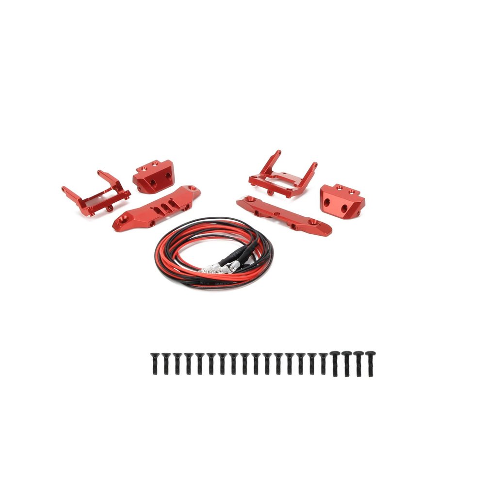 RCAWD Machined Alloy Bumper, Front (1)/ Rear (1) and 4 Led Lights for 1/18 Latrax Desert Prerunner Teton Traxxas Rc Car(Red)