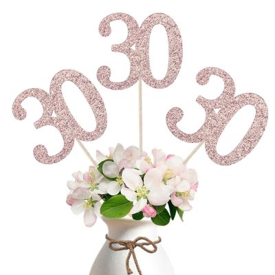 10-Pack Double Sided Glitter 30th Birthday Centerpiece Anniversary Centerpiece Sticks, Number 30 Table Topper Cake Topper for 30th Birthday Anniversary Table Party Decorations (Double Sided rose gold)