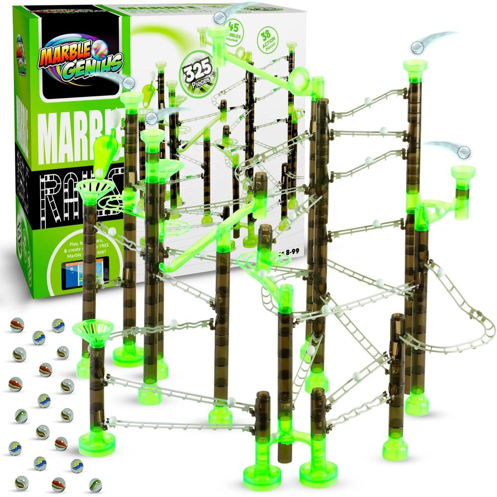 Marble Genius Marble Rails Super Set, 325 Piece Marble Run for Kids 8+ (45 Marbles, 15 Rail Pieces, 10 Base Pieces & More), STEM, Full-Color Instructions, Great for Kids & Teens