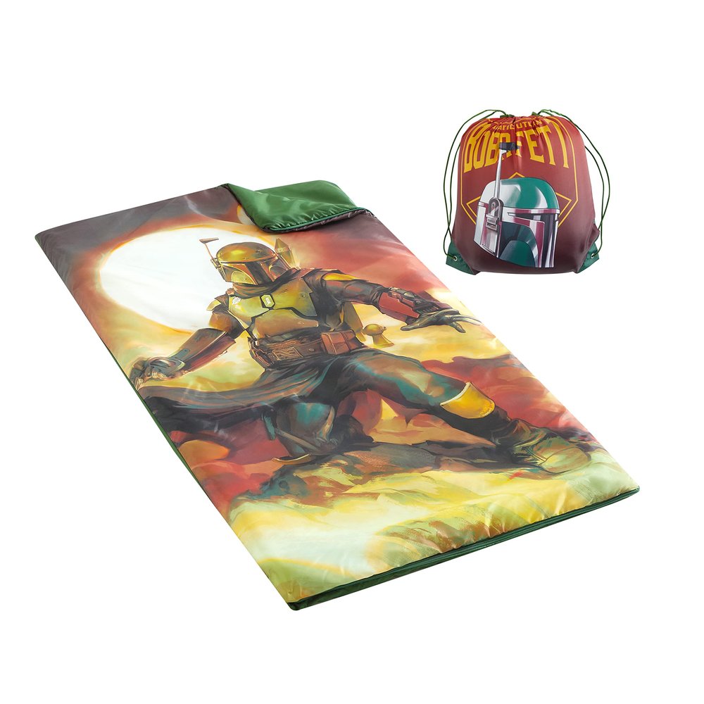 Idea Nuova Boba Fett 2 Piece Sling Bag and Sleeping Bag Set, 26" Wx46 L,Ideal for Sleepovers & Travel for Ages 3+