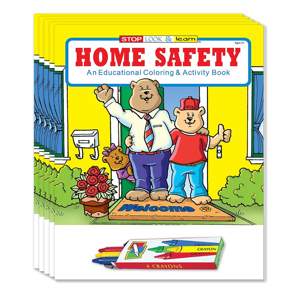 ZOCO Home Safety Coloring Books for Kids (50 Bulk Pack, With Crayons) Educational Handouts for Schools, DayCares & Safety Programs Games, Puzzles & Activities