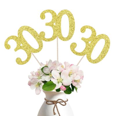 10-Pack Double Sided Glitter 30th Birthday Centerpiece Anniversary Centerpiece Sticks, Number 30 Table Topper Cake Topper for 30th Birthday Anniversary Table Party Decorations (Double Sided gold)