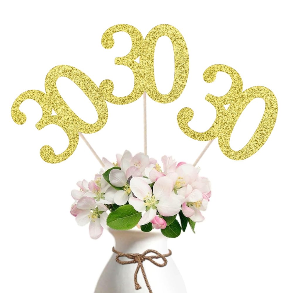 10-Pack Double Sided Glitter 30th Birthday Centerpiece Anniversary Centerpiece Sticks, Number 30 Table Topper Cake Topper for 30th Birthday Anniversary Table Party Decorations (Double Sided gold)