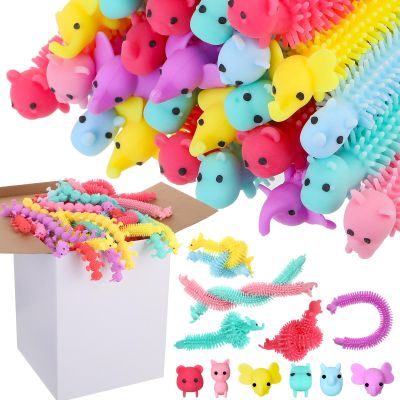 Chivao 100 Pack Bulk Stretchy String Fidget Toys Animal Sensory Toys for Kids and Adults Colorful Fidget Worm Stress Anxiety Relieve Goodie Bag Fillers Classroom Prizes Birthday Gifts (Animal Style)