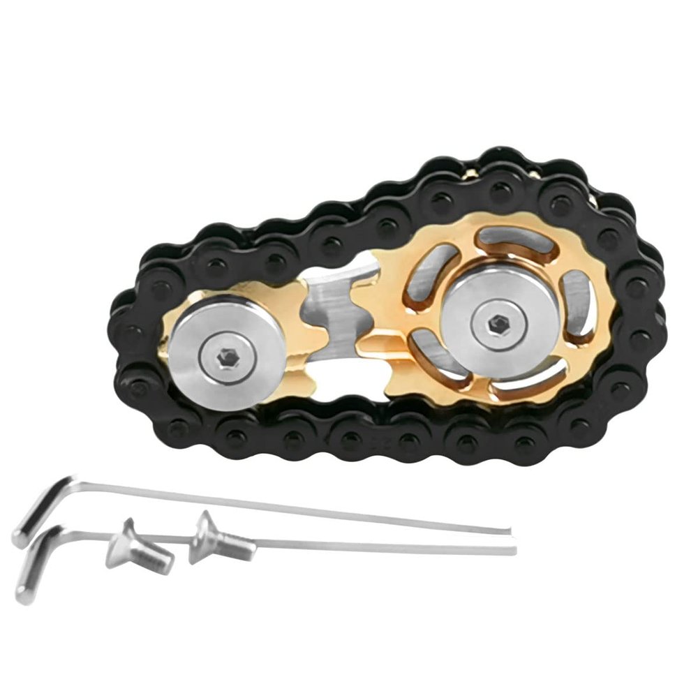 FREELOVE Sprockets Fidget Toys for Adult Kids, Metal Bike Gears Linkage Block Desk Kinetic EDC Rolling Cube, Autism Sensory ADHD Anxiety Hand Rehabilitation Training, Carbon Steel Chain, Gold