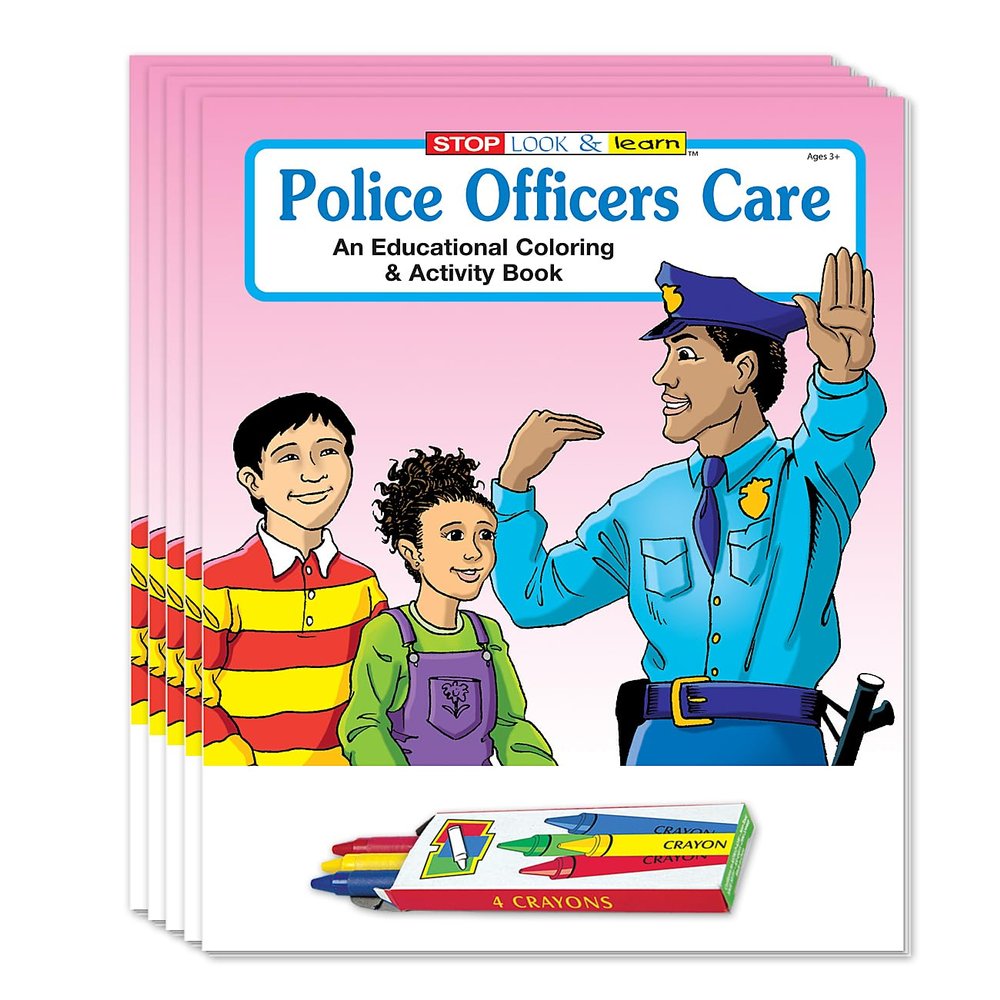 ZOCO Police Officers Care Coloring Books (50 Bulk Pack, With Crayons) Party Favors, National Night Out Handouts Puzzles, Games, Activities for Kids