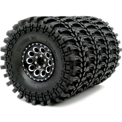 HOBBYSOUL 1.9 Tires Height 4.75" (121mm) Mounted on 1.9 Beadlock Wheels Black Fit 1/10 Crawler Redcat Gen8 Traxxas TRX-4 Tamiay CC01 Axial SCX10 Mud Crawler Badland Terrain, (4-Pack, Assembled)