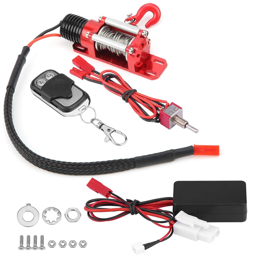 RC Car Winch,1/10 Scale RC Model Vehicle Crawler Car Accessory Metal Winch With Remote Controller