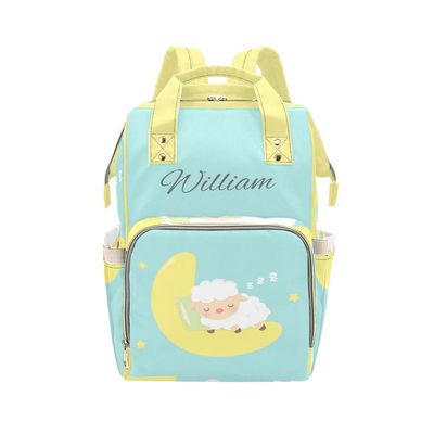NZOOHY Cute Sheep on the Moon Personalized Name Diaper Bag Tote, Custom Waterproof Nursing Baby Bag Mummy Backpack for Mom Travel Outdoor