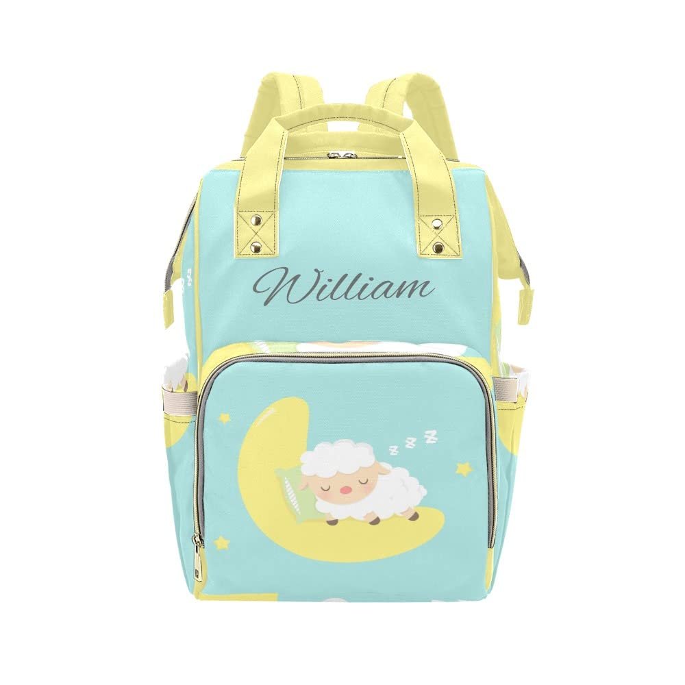 NZOOHY Cute Sheep on the Moon Personalized Name Diaper Bag Tote, Custom Waterproof Nursing Baby Bag Mummy Backpack for Mom Travel Outdoor