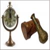 Marine Nautical Tabletop Clock Antique Brass Finish, Dollond London Small Spyglass Telescope Vintage in Leather Case view 1