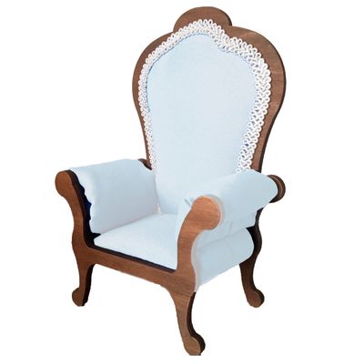 Miniature chair 1:6 scale wooden upholstered with colorful gabardine fabric (white)