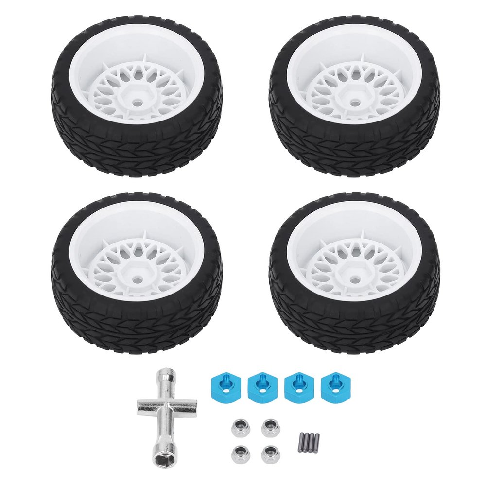 Dilwe RC Car Wheel Tires, 4Pcs RC Tires Rubber Tires Wheel Rim RC Tires Upgrade Parts for 1/10 RC Racing Car RC Drift Wheels RC Car Tires(White)