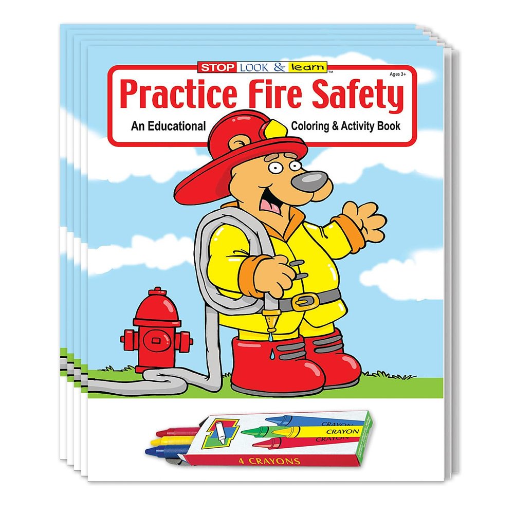 ZOCO  Fire Safety Coloring & Activity Books for Kids (50 Bulk Pack, with Crayons)  Fire Prevention Week, National Night Out Educational Materials & Firefighter Party Supplies