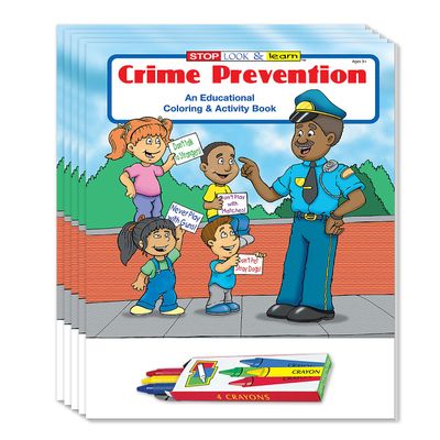 ZOCO Crime Prevention Coloring Books (50 Bulk Pack, With Crayons) Police & Law Enforcement Handouts Community Outreach Puzzles, Games, Activities for Kids