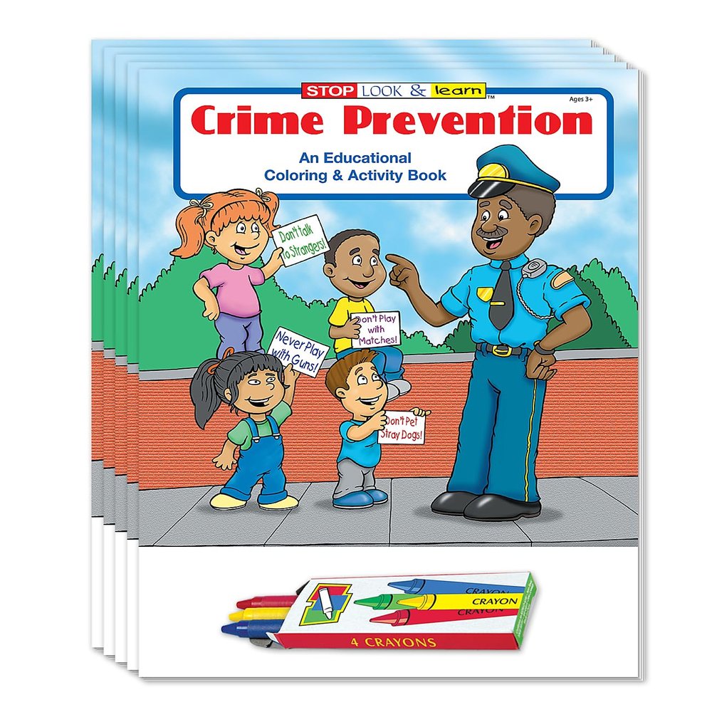 ZOCO  Crime Prevention  Coloring Books (50 Bulk Pack, With Crayons)  Police & Law Enforcement Handouts  Community Outreach  Puzzles, Games, Activities for Kids