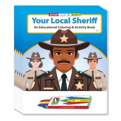 ZOCO Your Local Sheriff Coloring & Activity Books (50 Bulk Pack, With Crayons) Police & Law Enforcement Educational Handout for Kids