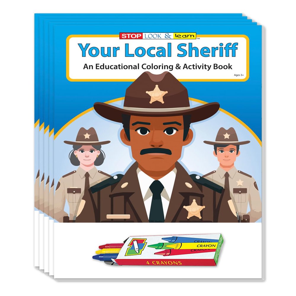 ZOCO Your Local Sheriff Coloring & Activity Books (50 Bulk Pack, With Crayons) Police & Law Enforcement Educational Handout for Kids