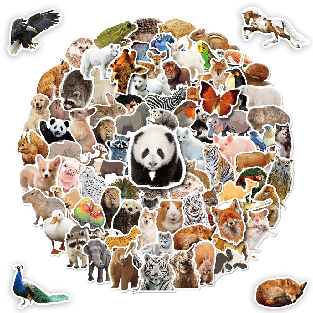 100 Pcs Animal Stickers for Kids, Waterproof Realistic Wild Jungle Zoo Farm Animal Stickers for Toddlers, Teacher Classroom Rewards, Family Activities, Birthday Party Favors