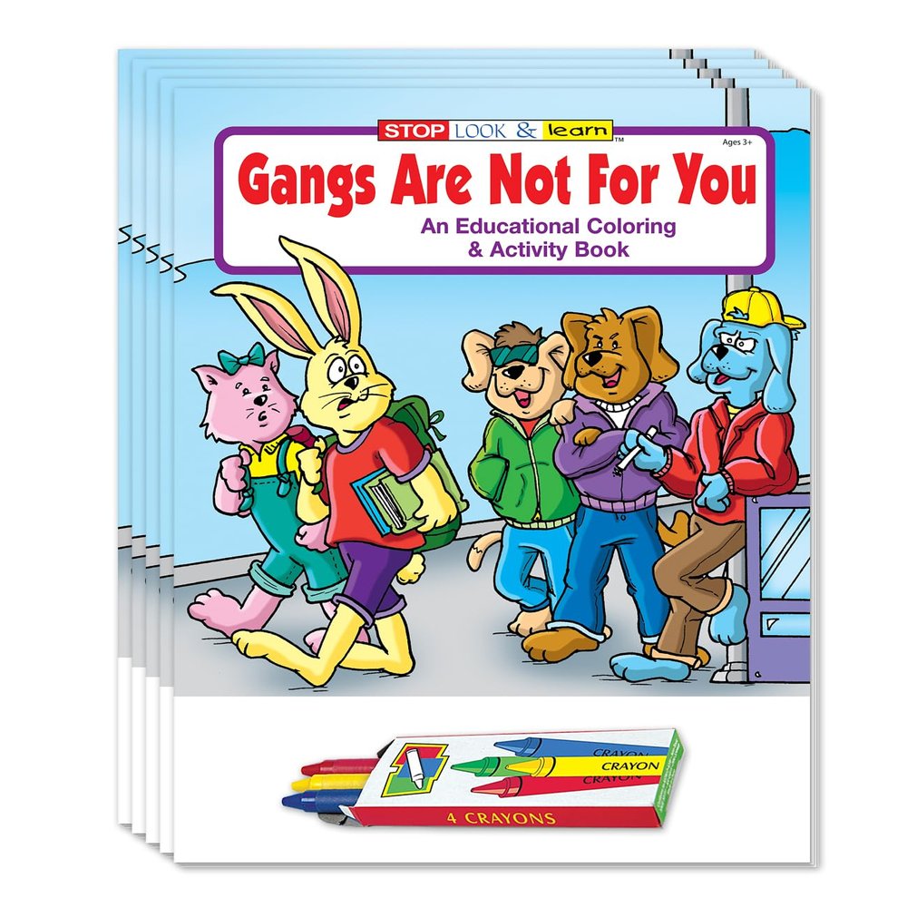 ZOCO  Preventing Gang Involvement  Kids Educational Coloring Books (50 Bulk Pack, With Crayons)  Reduce Gang Participation and Crime Prevention Handout for Children  Games, Puzzles, Activities