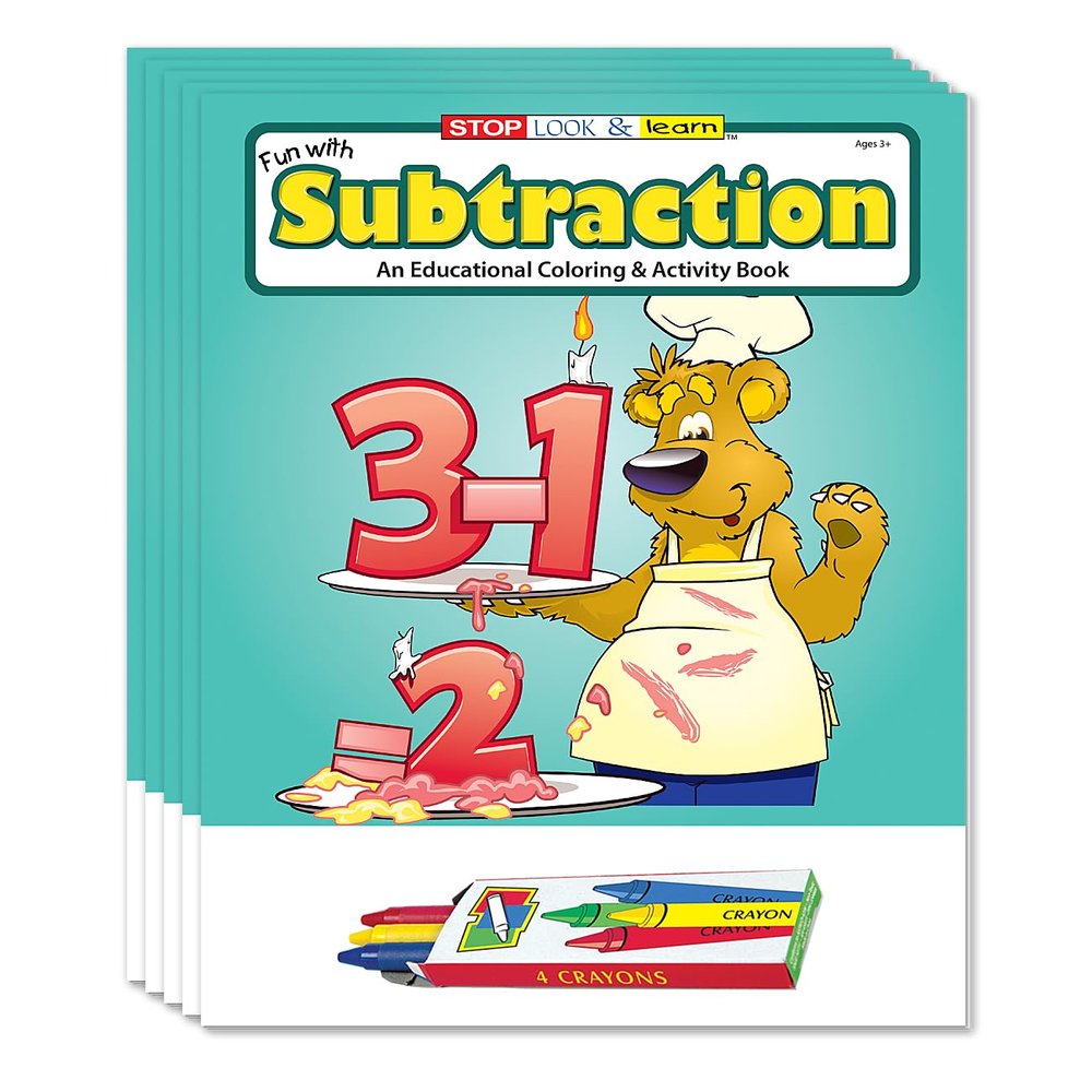 ZOCO Subtraction Coloring Books for Kids (50 Bulk Pack, With Crayons)  Preschool & Kindergarten Math Activity Books  Educational Games, Puzzles & Number Practice  Made in USA