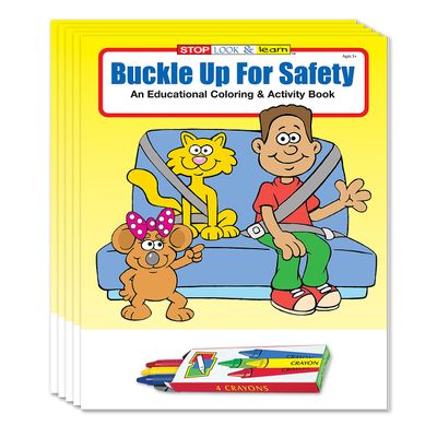 ZOCO Buckle Up, Seat Belt Safety Coloring & Activity Books (50 Bulk Pack, With Crayons) Police Car Safety Theme for Kids, Ages 3+