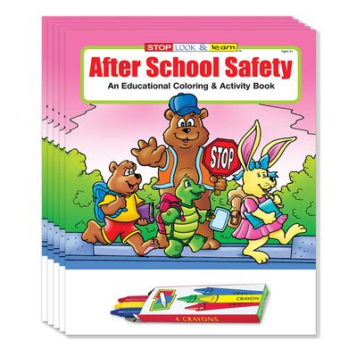 ZOCO After School Safety Coloring & Activity Books (50 Bulk Pack, With Crayons) Police Handout for Kids
