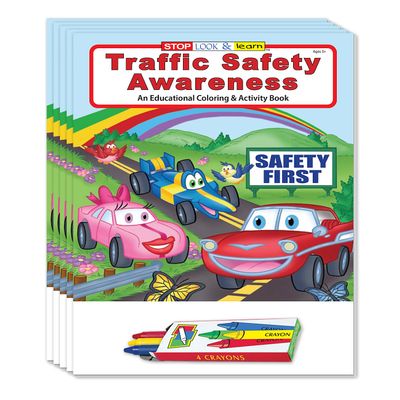 ZOCO  Traffic Safety Coloring Books for Kids (50 Bulk Pack, With Crayons)  Road Safety Rules, Games, Puzzles, Activities  Educational Police Handouts