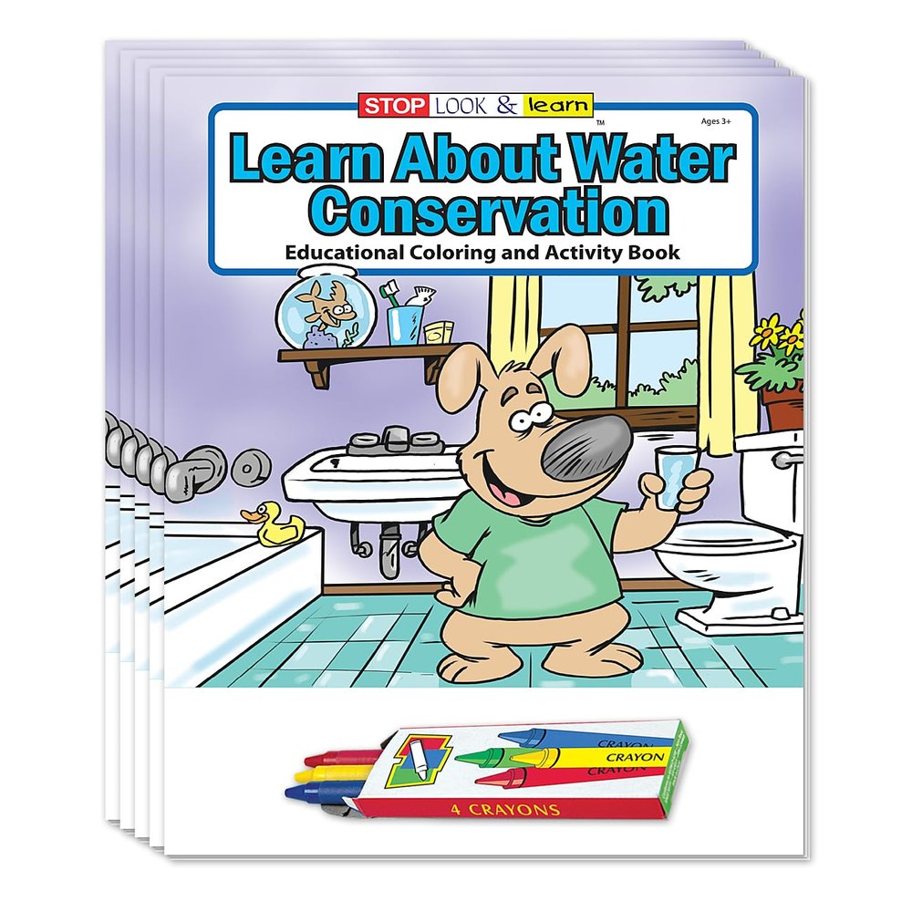 ZOCO  Water Conservation Coloring Books (50 Bulk Pack, with Crayons)  Earth Day Activity, Environmental Handout for Kids
