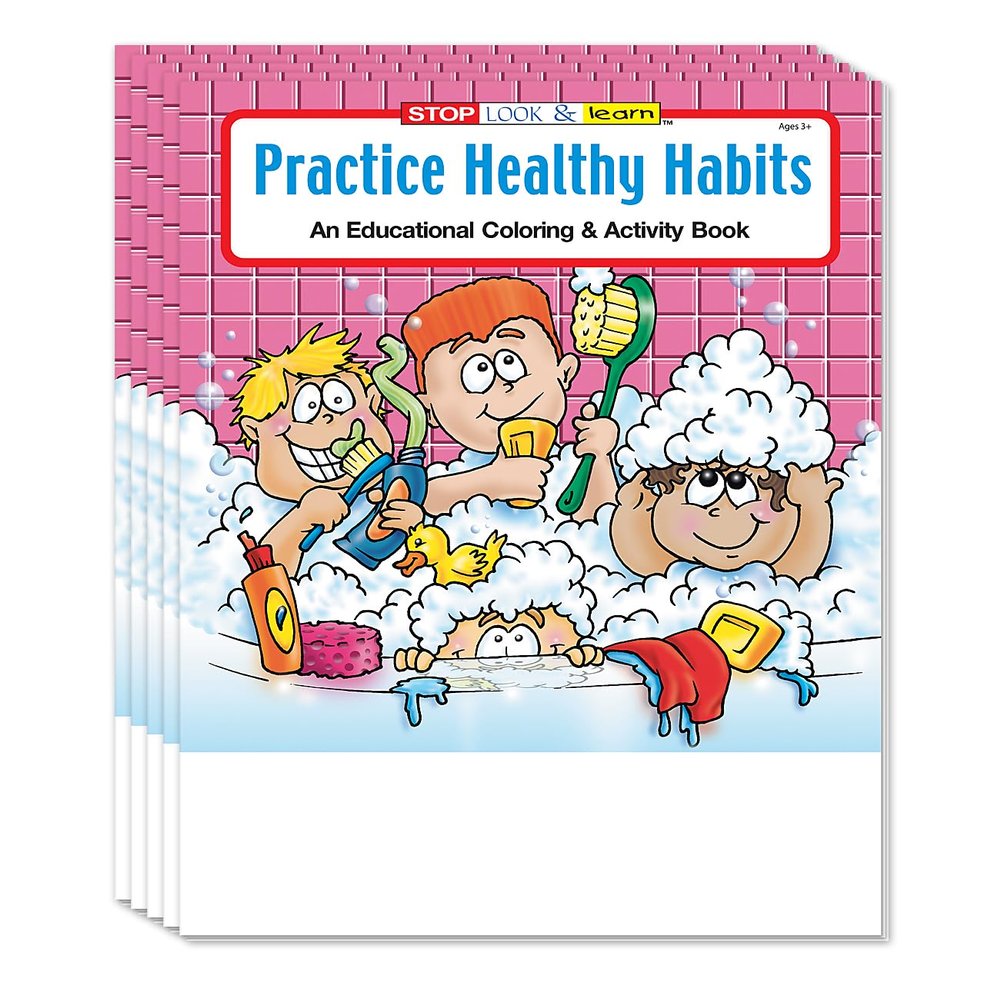 ZOCO Practice Healthy Habits Coloring Books for Kids (50 Bulk Pack, Without Crayons) Hygiene, Exercise & Nutrition Activities Ideal for Schools, Daycare & Doctors Offices