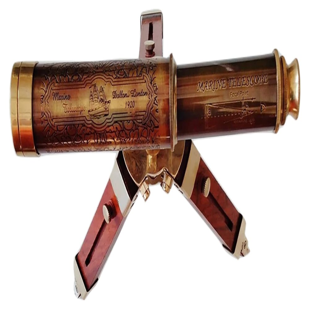 MUSKAN NAUTICAL STORE Telescope Tripod Stand Wood Marine Telescope Antique Style Look Spyglass DF Lens Telescope Nautical Brass Telescope Son Gifts, Daughter Gift