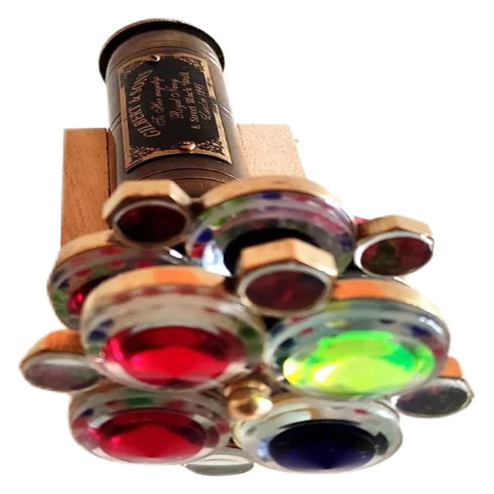 MUSKAN NAUTICAL STORE Nautical Kaleidoscope, Classic Kaleidoscope Double Wheel Kaleidoscope Brass Gifts for Everyone (with Stand)