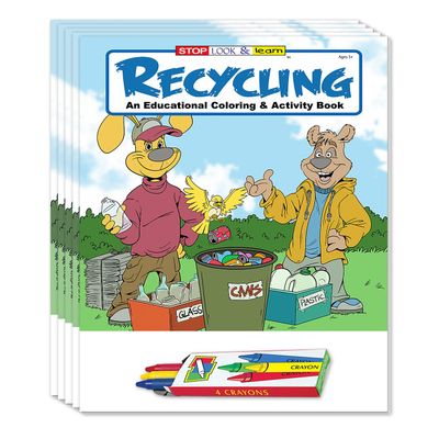 ZOCO Learn to Recycle Kids Educational Coloring Books (50 Bulk Pack, with Crayons) Earth Day, Environmental Program Handout Recycling Activities for Kids