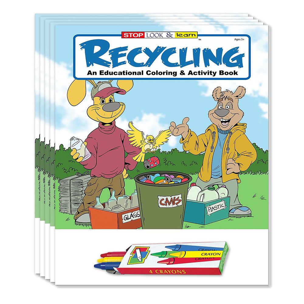 ZOCO  Learn to Recycle  Kids Educational Coloring Books (50 Bulk Pack, with Crayons)  Earth Day, Environmental Program Handout  Recycling Activities for Kids