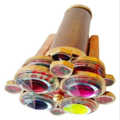 MUSKAN NAUTICAL STORE Brass Kaleidoscope Unique Classic Wheel Double Kaleidoscope Brass Gifts for Kids and Everyone (Without Stand)